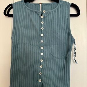 Free People Teal Sleeveless Button-Down Shirt